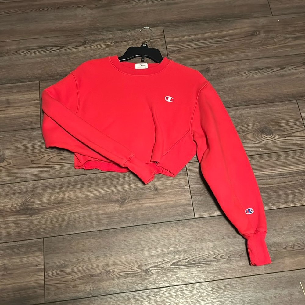 Cropped red champion hoodie size XS